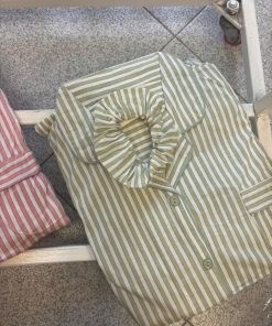 Alternative view of pigiama a righe "verde" in cotone