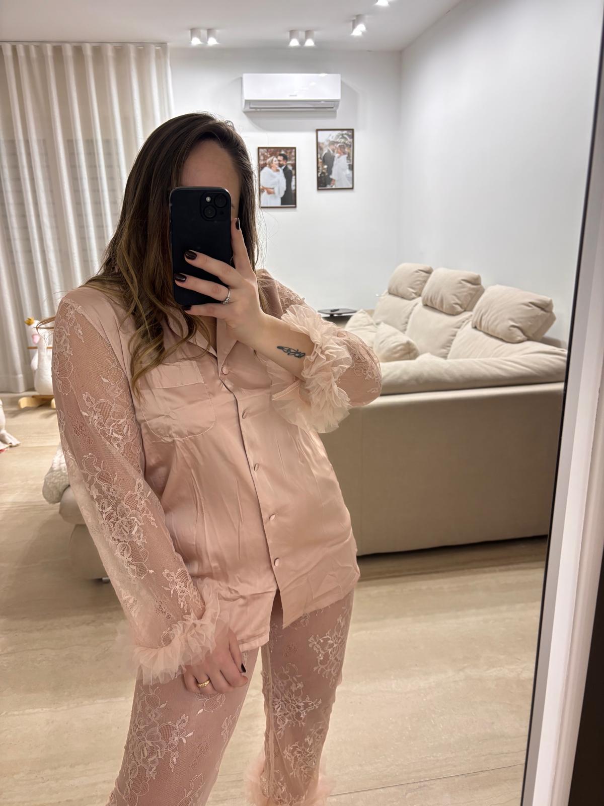 Pigiama tulle&merletto "cipria"